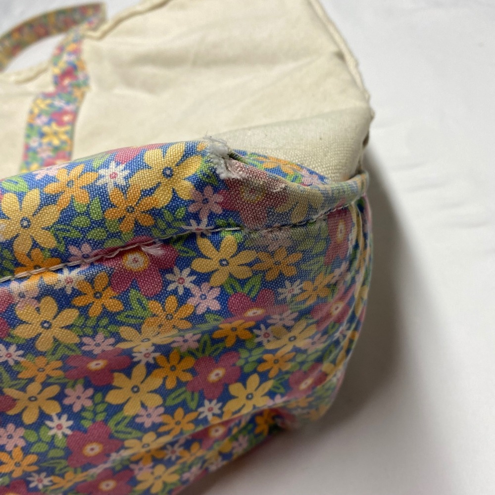 LL Bean Boat and Tote Canvas Bag Floral Print Trim Zip Top Cream Multi Large - Picture 3 of 10